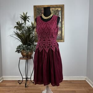 OSO Casual Woman Small Dress Scoop Neck Sleeveless Crochet Boho Whimsigoth Fairy